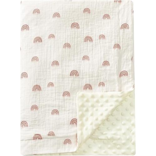 david's kids Muslin Minky Baby Blanket for Boys Girls with Muslin Cotton Front and Dotted Fleece Backing, Breathable and Soft Lightweight Receiving Blanket for Newborns, 50x60 Inches, Rainbow