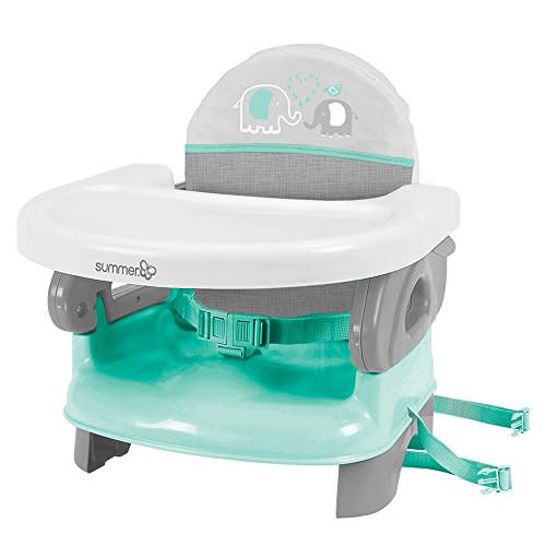 Summer Infant Unisex Deluxe Comfort Folding Booster Seat with Feeding Tray, Chair Straps Secure Booster, and Removable Seat Pad, Grey