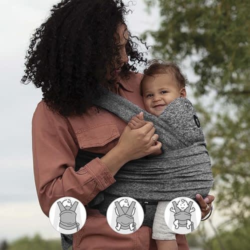 Boppy Baby Carrier - ComfyFit, Heathered Gray, Hybrid Wrap, 3 Carrying Positions, 0m+ 8-35lbs, Soft Yoga-Inspired Fabric with Integrated Storage Pouch - Original ComfyFit Baby Carrier