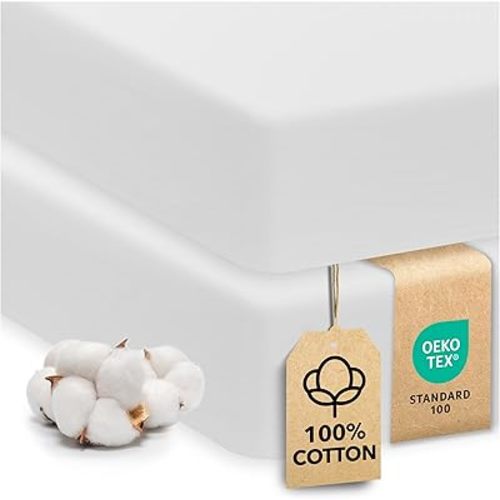 Sweety Fox 2-Pack Crib Sheets - Soft Cotton Jersey Fitted Sheets for Boys and Girls, Mini Crib Sheets, Toddler Bed Sheets (White)