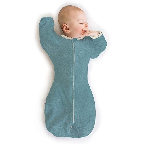 SwaddleDesigns Transitional Swaddle Sack, Arms Up Half-Length Sleeves & Mitten Cuffs, Swaddle for Newborn Transition to Baby Sleep Sack Wearable Blanket, Small, 0-3 Month, 6-14 lb, Heathered Jadeite