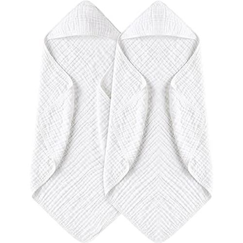 Yoofoss Hooded Baby Towels for Newborn 2 Pack 100% Muslin Cotton Baby Bath Towel with Hood for Babies, Infant, Toddler and Kids, Large 32x32Inch, Soft and Absorbent Newborn Essential