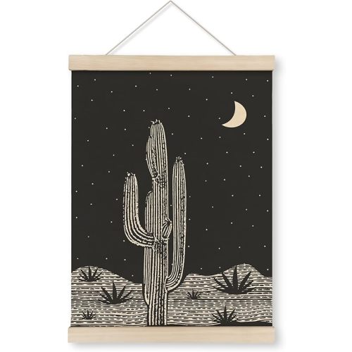 HRQKO Black Western Cactus Wall Art Poster Hanger Frame, Cactus Wall Decor, Desert Wall Art with Wooden Frames, Mid Century Southwest Wall Hanging Banner Decor for Farmhouse Bedroom, 12x16 Inch