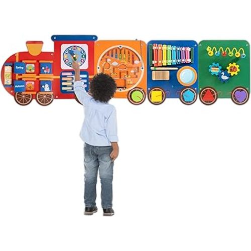 Train Activity Wall Busy Board Panels | 11-in-1 Wooden Sensory Wall Panel for Kids, Toddler Montessori Learning Activity Center, Perfect for Toddler Playroom Nursery Classroom Dentist Waiting Room