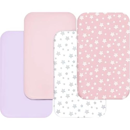 Bassinet Sheets for Baby Boys Girls 4 Pack(33" x 20"), Compatible with Mika Micky, Baby Delight, Dream On Me, Koola Baby, AMKE and Other Rectangle Bassinet Mattress, Pink
