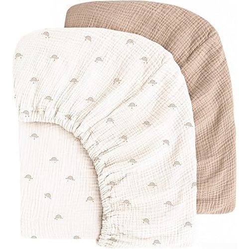 Muslin Cotton Crib Sheets - Neutral Fitted Sheets for Standard Crib& Toddler Mattress Soft and Breathable Baby Sheets for Boys and Girls - 28"x52"