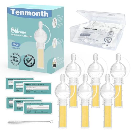 Colostrum Collector Kit Tenmonth Breast Milk Collector with Storage Case Set, Portable Colostrum Container Ready-to-Use, BPA Free 0.1oz/4ml, 6pcs