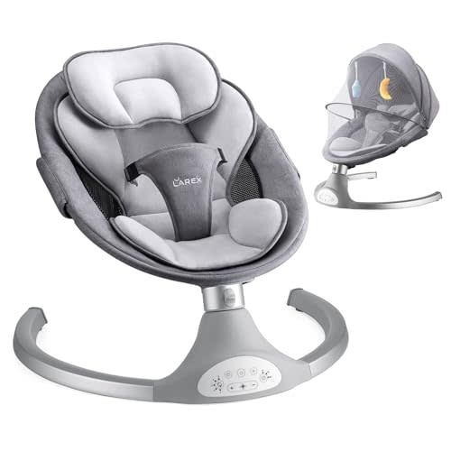 LAREX Baby Swing for Infants | Electric Bouncer for Babies,Portable Swing for Baby Boy Girl,Remote Control Indoor Baby Rocker with 5 Sway Speeds,1 Seat Positions,10 Music and Bluetooth (Gray)
