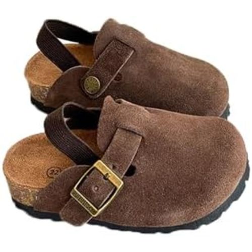 Kids Suede Clogs Toddler Clogs Boys Girls Sandals Cork Adjustable Buckle Mules Slippers Slip-on Kids Shoes
