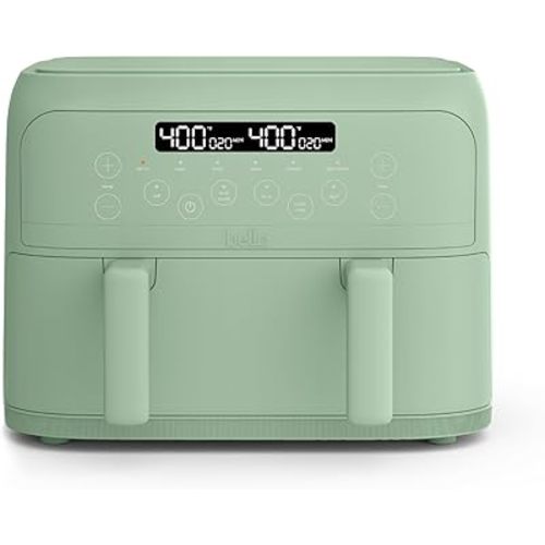 bella 4 Qt TriZone Air Fryer, EverGood™ Ceramic Nonstick Coating, Dual Basket Design w Removable Divider, Digital Touchscreen Control w 6 Preset Cooking Options, 1200 Watt, 3lb Capacity, Seaglass