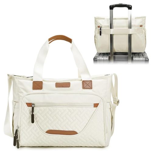 Tote Diaper Bags, Baby Diaper Handbag with 15.6 Inch Laptop Compartment, Travel Diaper Bag with Insulated Pocket Ideal for Baby Registry (Beige)