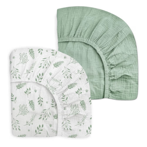 Crib Sheets for Baby Boy Girl 2 Pack, Fitted Crib Mattress Sheet 28" x 52", Muslin Toddler Bedding with Neutral Style, Nursery Bedding Essentials (Bluebell Bloom & Light Blue)