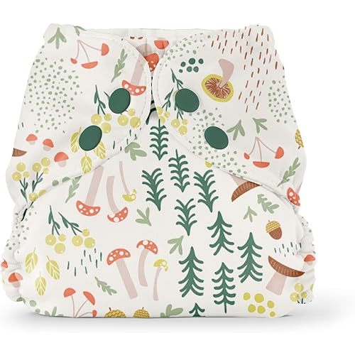 Esembly Cloth Diaper Cover - Reusable Swim Diaper, Waterproof, Breathable - Adjustable Outer Layer Over Absorbent Inner for Blowout Protection - Fantastic Funghi, Size 2 (18-35lbs)