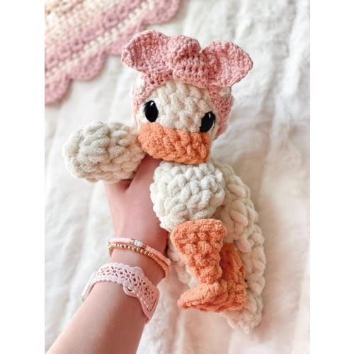 MADE TO ORDER | Crochet Baby Duck | Pink Headband with White Rosebuds | Cottagecore | Baby Della Duck