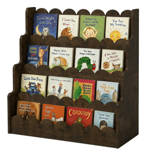 Hironpal 4-Tier Kids Bookshelf, 31" Scalloped Montessori Toddler Bookcase,Gift for Girls & Boys,Rustic Brown