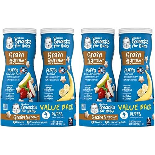 Gerber Baby Snacks Puffs Variety Pack, Banana & Strawberry Apple, 1.48 Ounce - 2 count of four packs, Package may vary, 1.48 Ounce (Pack of 8)