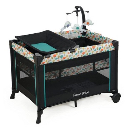 Pamo Babe Portable Nursery Center Foldable Bassinet Play Yard Crib Sleeper with Travel Cot, Changing Table Diaper Station, Mobile, & Carry Bag, Orange