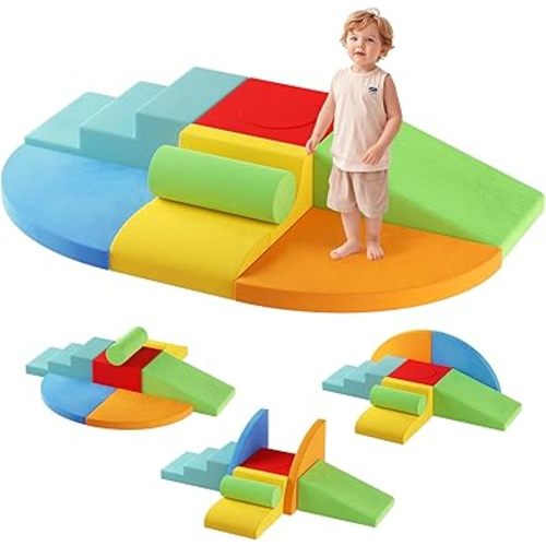 Large 8-Piece Foam Climbing Blocks for Toddlers, Soft Play Climbing Toys with Non-Slip Bottom, Baby Climbing Blocks Boost Motor Skills & Coordination,Indoor Play Gym Set for Climbing & Crawling