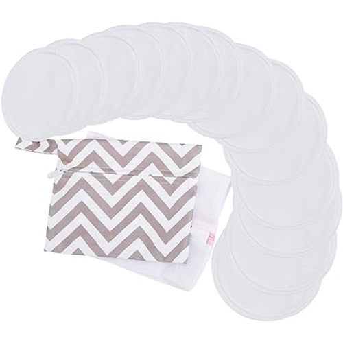 Reusable Nursing Pads for Breastfeeding, 14-Pack - 4-Layers Viscose Derived from Bamboo Nursing Pads, Breastfeeding Pads, Washable Breast Pads, Organic Maternity Pads,Nipple Pads (Soft White, L 4.8")