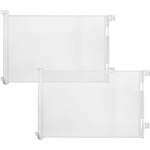 dearlomum 2 Pack Retractable Baby Gate,Mesh Baby Gate or Mesh Dog Gate,33" Tall,Extends up to 55" Wide,Child Safety Gate for Doorways, Stairs, Hallways, Indoor/Outdoor(White,33"x55"