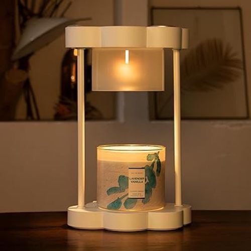 Candle Warmer Lamp with Dimmer, 2H/4H/8H Timer, Compatible with Yankee Candle Large Jar Candle, Home Decor Gift for Her, Valentine's Day Gift, Gift for mom, Scented Jar Candles Heater, Ivory