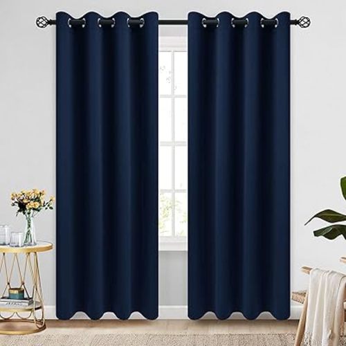COSVIYA Grommet Blackout Room Darkening Navy Blue Curtains 84 inch Length 2 Panels,Thick Polyester Light Blocking Insulated Thermal Window Curtain Drapes for Bedroom/Living Room,52x84 inches