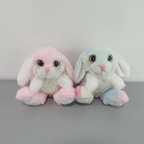 My OLi Bunny Rabbit Stuffed Animal Plush Bunny 7" Easter Stuffed Bunny with Floppy Ear 2 Pack Plush Rabbit Bedtime Friend Plush Toy Gifts for Girls Boys Kids, Pink & Rainbow