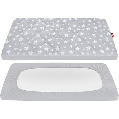 Pack and Play Sheets Fitted, Breathable Thick Playard Lovely Print Cover 39"×27"×5" Compatible with Graco Pack n Play, Gray Star