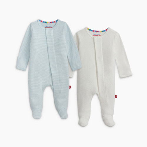 Magnetic Me Organic Cotton Magnetic Footie 2 Pack Bundle - Blue Assorted, 0-3 M