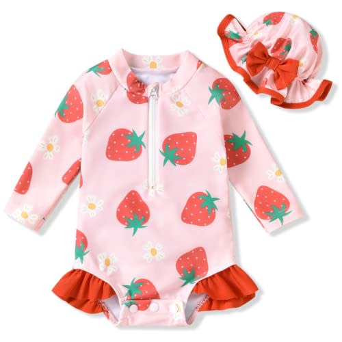 Aalizzwell Baby Girls Long Sleeve One Piece Swimsuit with Hat