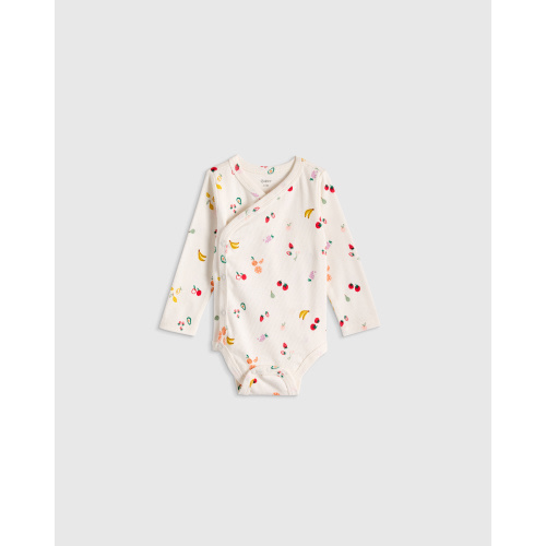 100% Organic Cotton Long Sleeve Kimono Bodysuit - Baby in White