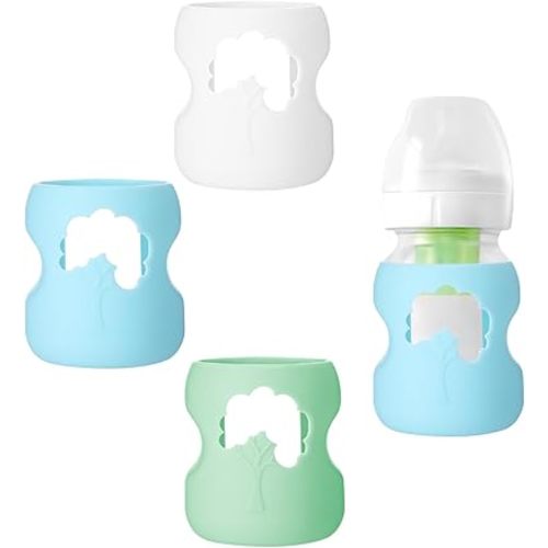 3 Pcs Colorful Silicone Sleeve for Dr.Brown Bottles, Silicone Bottles Sleeve Compatible with Dr.Brown Wide Neck Bottle, Dishwasher-Safe BPA Free, for 5 Oz (White Green Blue)