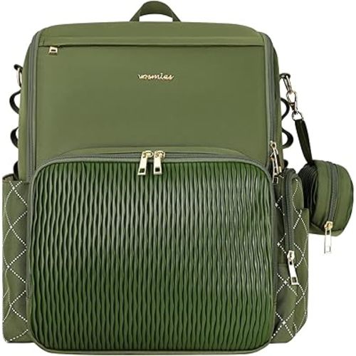 Stylish Baby Diaper Bag, Baby Bag with Changing Pad, Pacifier Case& Stroller Straps, Large Diaper Backpack Boy Girl, Water Resistant Travel Diaper Backpack（Green）