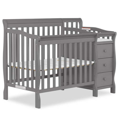 Dream On Me Jayden 4-in-1 Mini Crib and Changer, Convertible, Storm Grey, with Safety Rails and Mattress Support