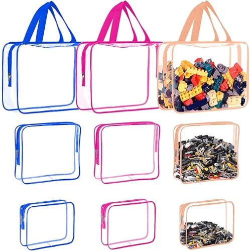 9 Packs Toy Storage Bags with Zipper,Lego Storage,Reusable Clear PVC Organizing Bags with Portable Handle,Travel Waterproof Organizer Bags for Building Blocks, Puzzle,Toys and Books(Colorful)