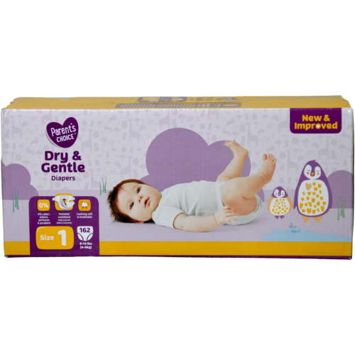 Dry Gentle Diapers, Size 1 (8-14 Lbs) - 162 Count
