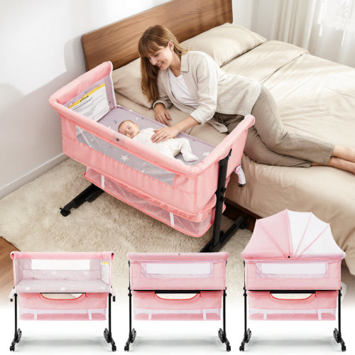 Zoomie Kids 3 In 1 Infant Bassinet Crib Side Sleeper, Crib Side Crib, Adjustable Infant Bassinet With Wheels, Storage Basket, Mattress, Easy To Assemble And Fold Portable Infant Bassinet & Reviews | Wayfair
