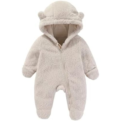 Baby Fleece Snowsuit, Infant Winter Coat, Hooded Long Sleeve Baby Rompers Jumpsuit with Footies