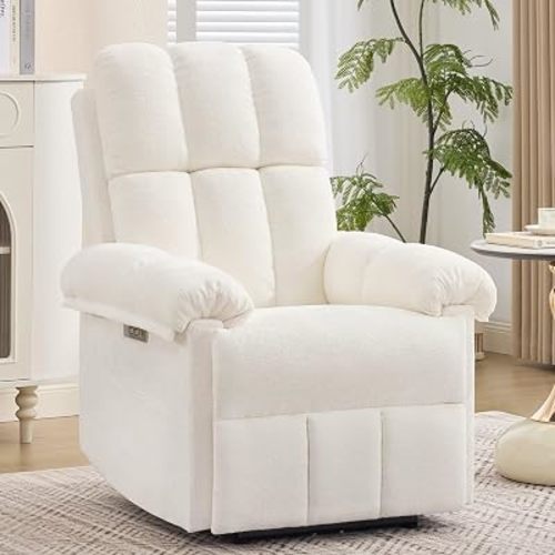 Korser Power Recliner Chair, Electric Recliners for Adults, Small Recliners for Small Spaces, Upholstered Recliner with USB & Type-C Charging Ports, Nursery Chair for Living Room, Chenille, Beige