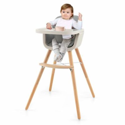 Infans 3 In 1 Convertible Wooden High Chair Baby Toddler W/ Cushion Gray