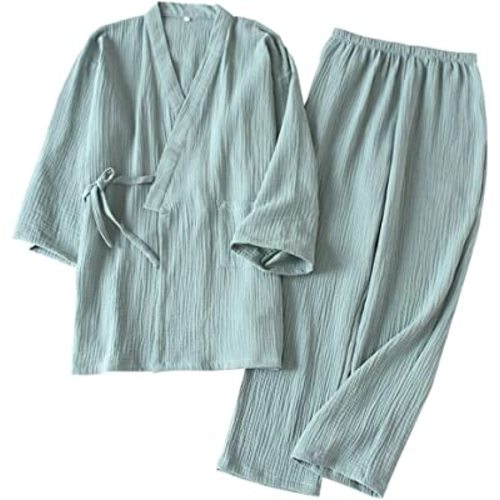 Japanese Style Two-Piece Suit Cotton Bathrobe Pajamas Kimono Bathrobes Sleepwear for Women