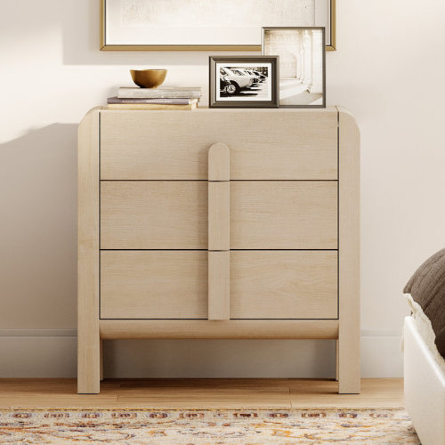 Ebern Designs Wooden Baby Dresser With 3 Drawers, Kids Dressers With Wide Chest Of Drawers, Mid Century Modern Closet Storage Organizer, Small Dressers For Bedroom, Nursery, Hallway | Wayfair