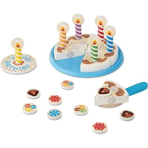 Melissa & Doug Birthday Party Cake - Wooden Play Food With Mix-n-Match Toppings and 7 Candles