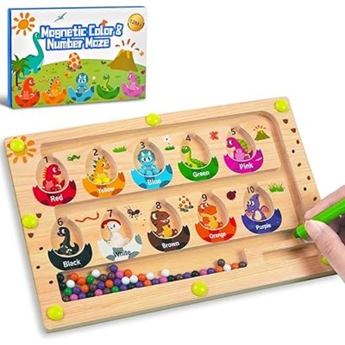 Busy Board Travel toys for Toddlers Kids, Montessori Toys Magnetic Color and Number Maze Puzzle, Dinosaur Bead Mazes Toys for Fine Motor Skills,Airplane Car Travel Activities Essential (Small)