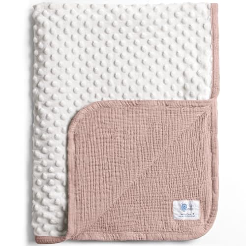 lulumoon Baby Blanket for Newborn Receiving: Minky Dot & Muslin Lightweight - Thermal Blanket Gift for Baby Shower & Hospital Welcoming 30"x40"(Sand)