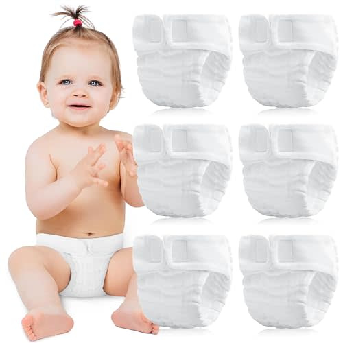 Max Shape 6 Pack Wearable Cotton Cloth Dipper Pants for Baby Girls and Boys,Adjustable Cotton Diaper 13 Layers