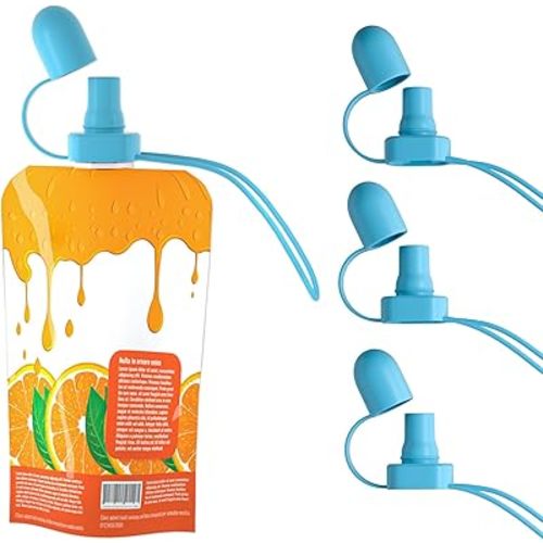 [3 Packs] Pouch Topper No Spill No Squeeze Baby Food Pouch Topper No Spill Softsip Tops Baby (Blue)