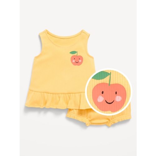 Sleeveless Ribbed Ruffle-Trim Top and Shorts Set for Baby