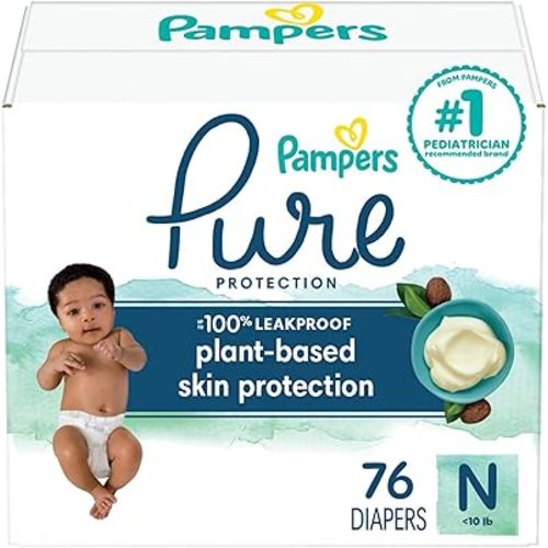 Pampers Baby Diapers - Pure Protection - Size 0, 76 Count, Hypoallergenic Premium Disposable Newborn Diaper