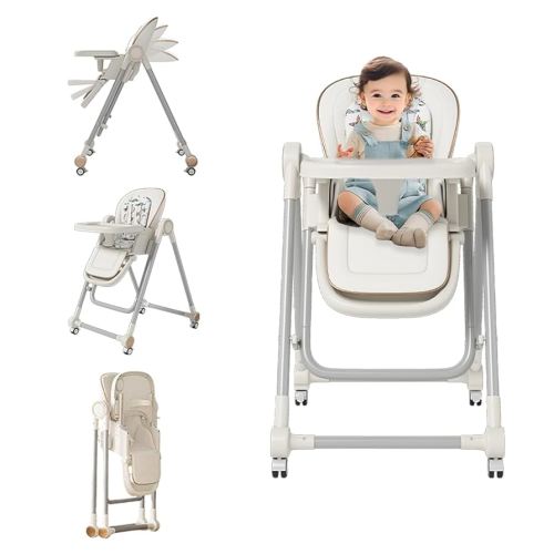 Baby High Chair,High Chairs for Babies and Toddlers,Adjustable 2-in-1 Baby High Chair,Portable Highchair for 1+ Years/Detachable PU Cushion/Locking Wheels KKK
